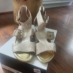 Donald Pliner Mirror Metallic heeled sandals with buckles